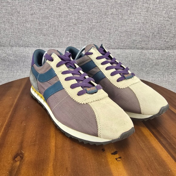 Hugo Boss Men Casual Sneakers Shoes Purple Tan Blue Suede Leather Sz 41 US 8